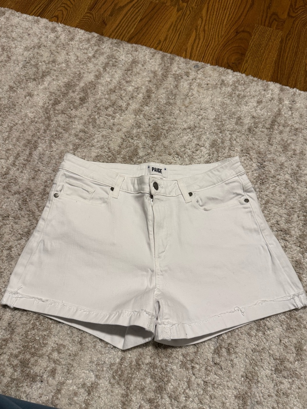 PAIGE White Denim Cutoff Shorts